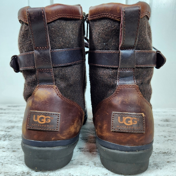 UGG "Kesey" Waterproof Leather Knit Combat Boot Chestnut Brown, Women's Size 9.5 - Picture 6 of 14